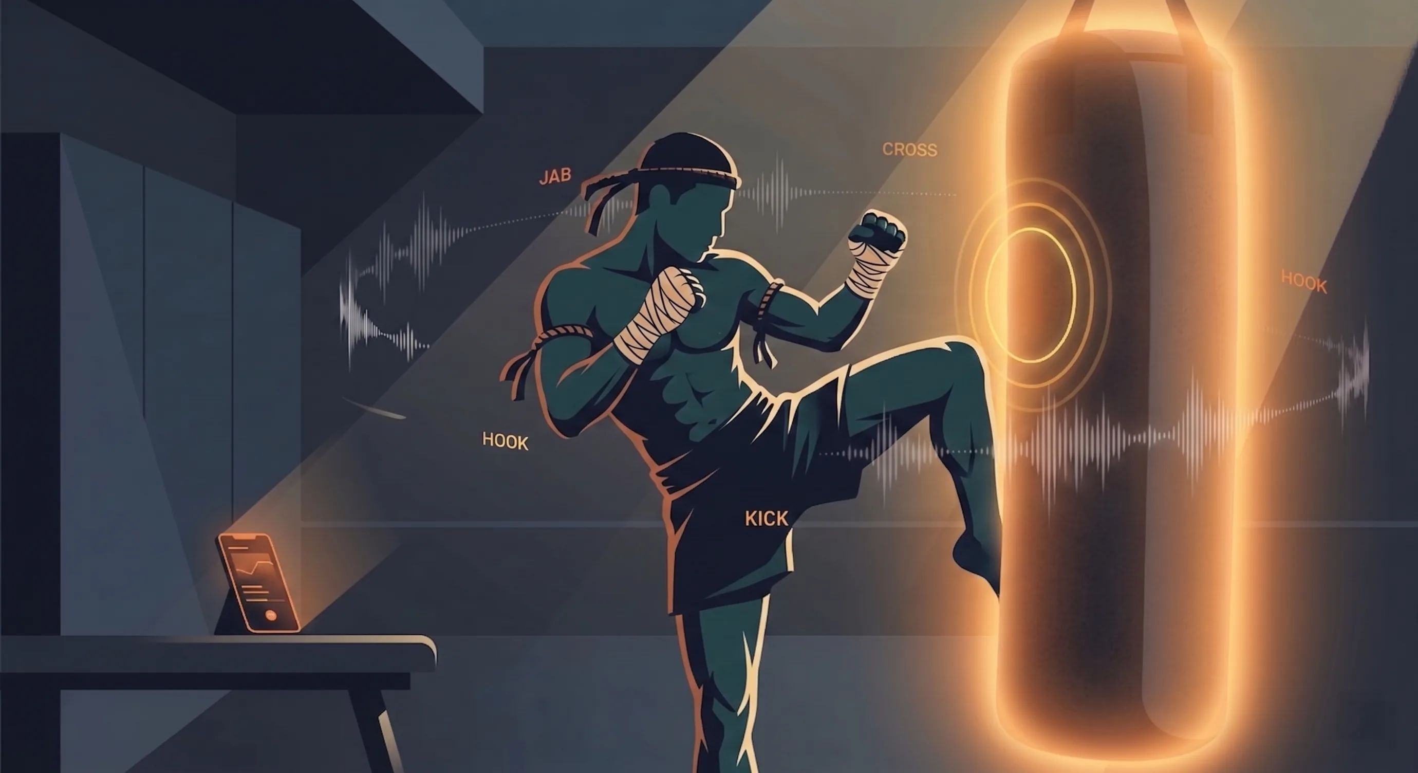 Muay Thai training hero artwork for Punchy voice cues